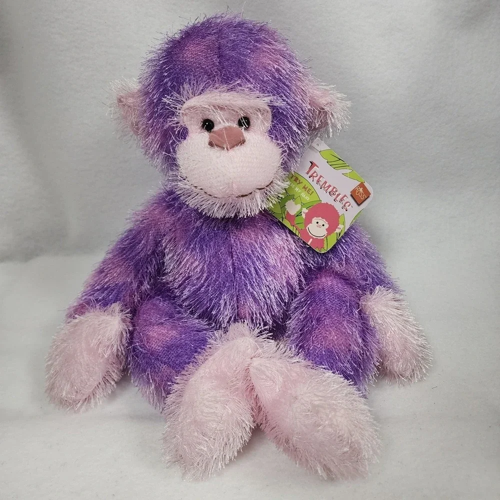 Vintage Russ Berrie Trembles Monkey Plush Toy with Sound Purple Stuffed Animal